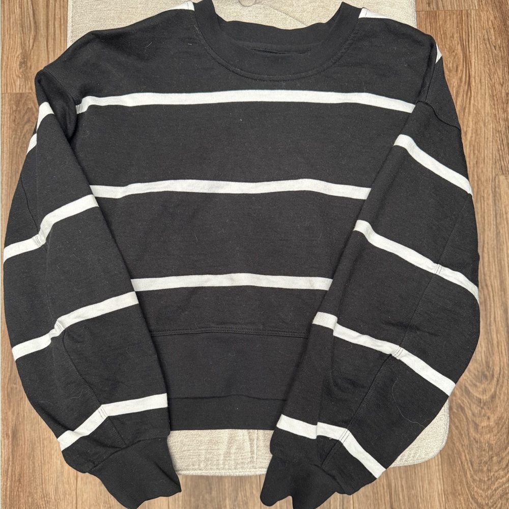 lululemon athletica Black and White Striped Crewneck Sweatshirt